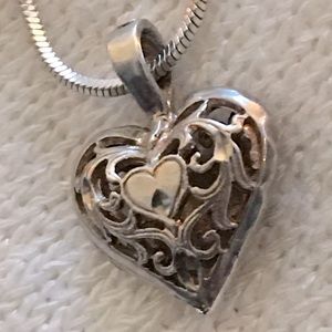 Vintage Sterling Silver Filagree Puffed Reversible Heart